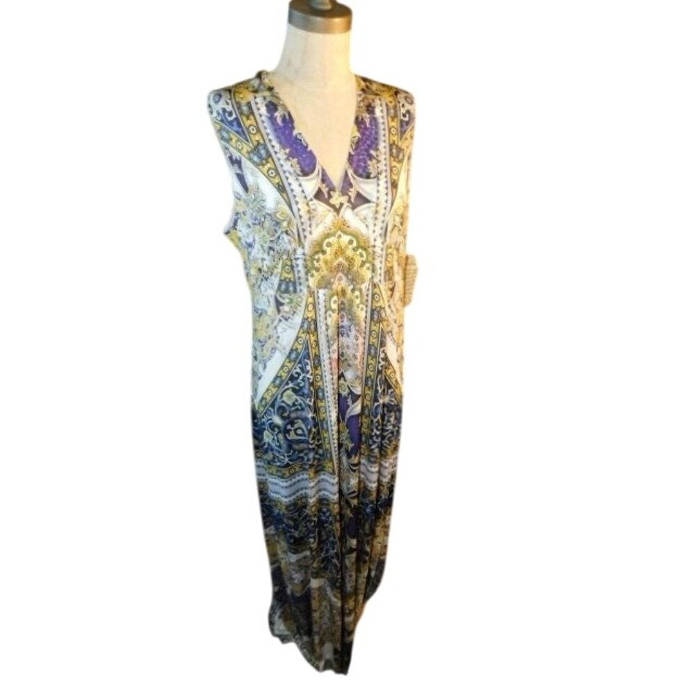 One World Size L Large Slinky Stretchy Boho Hippy Maxi Dress NWT